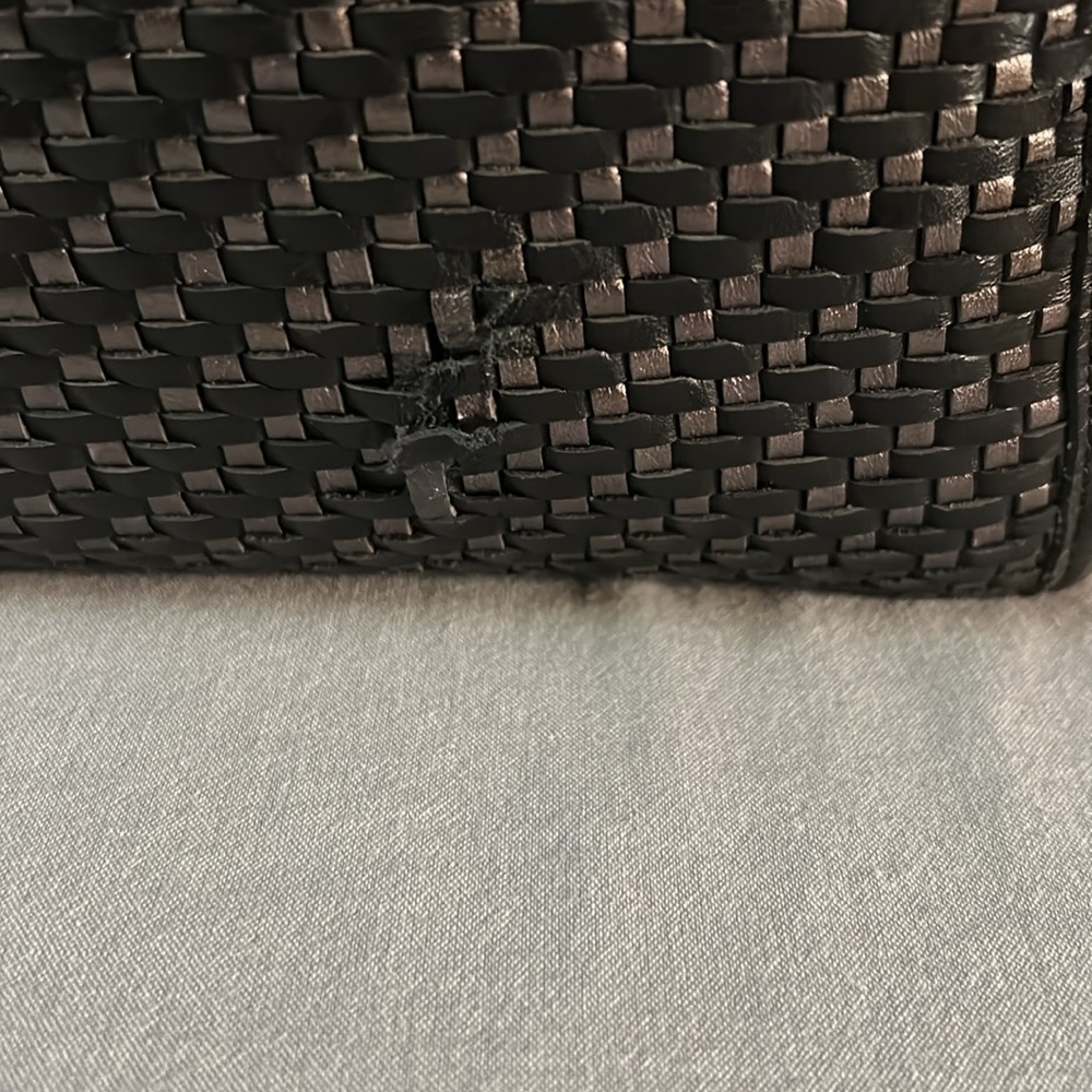 Coach Park Large Woven Black & Silver Leather Zip Top Tote Shoulder Bag - Picture 2 of 11